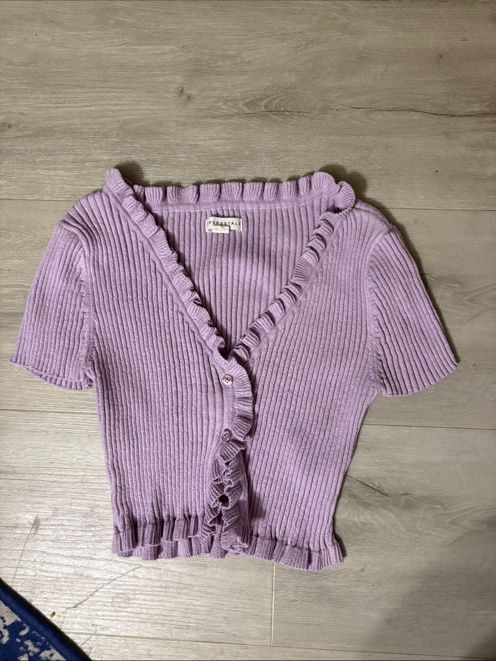 Aeropostale Lavender Ruffle-Trim Short Sleeve Cardigan